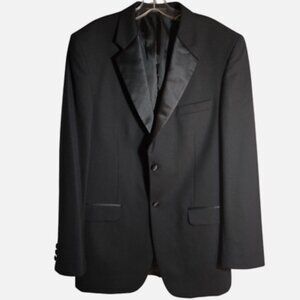 Stafford black wool tuxedo with satin lapels a three button front closure sz 44L